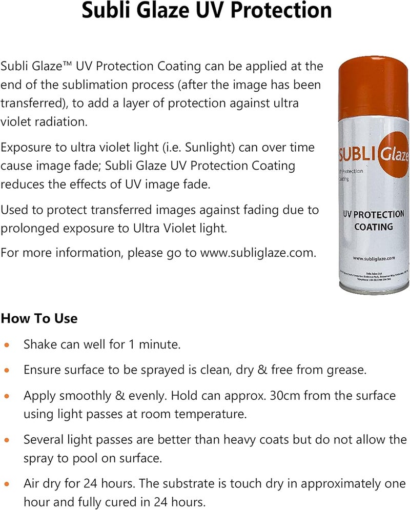 Heat Transfer Source UV Protection Coating Subli Glaze is the only do-it-yourself sublimation coating solution designed to enable sublimation decoration on a wide range of surfaces - Image 1